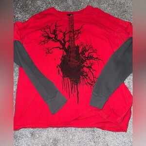 Vintage Hybrid Men’s 2XL Tee Red & Grey Long Sleeve Shirt Guitar Tree Graphic